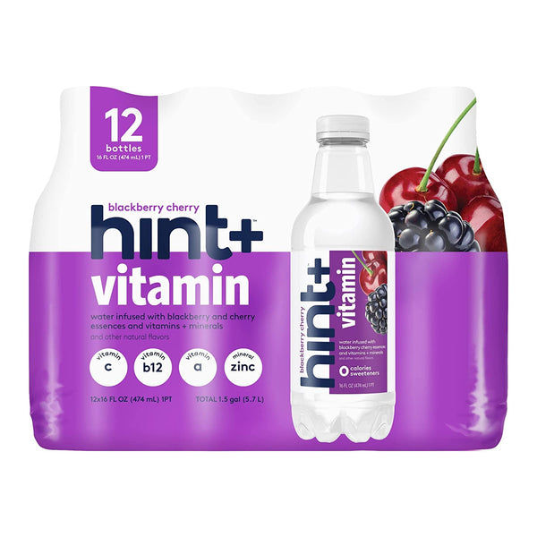 Hint+ Vitamin Blackberry Cherry, Zero Sugar, 16oz (12 Pack)