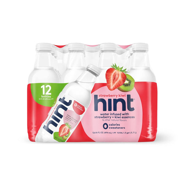 Hint Water Strawberry-Kiwi, Zero Sugar,  16oz Bottles  (12 pack)