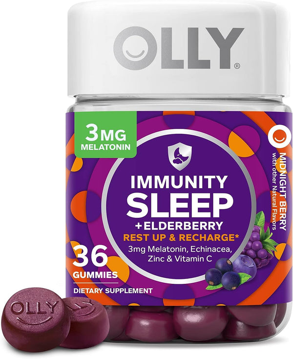 OLLY Sleep Immunity Melatonin Gummy, Berry Flavor, 36-60 Count (1-2 pack)