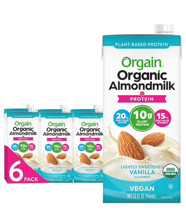 Orgain Organic Vegan Protein Almond Milk, Lightly Sweetened Vanilla, 32 Fl Oz (Pack of 6)