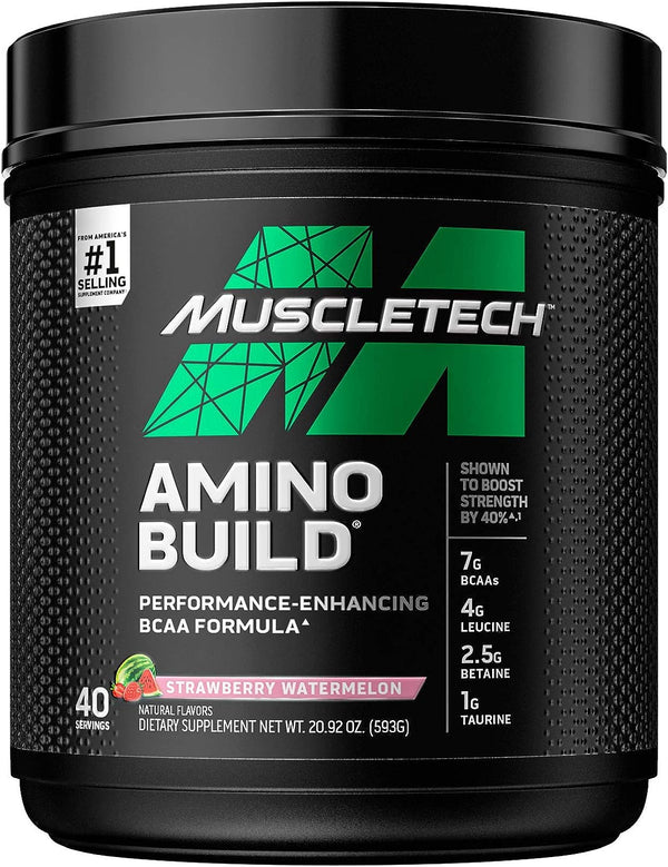 MuscleTech Amino Build BCAAs + Electrolytes Support Muscle Recovery, Strawberry Watermelon (40 Servings)