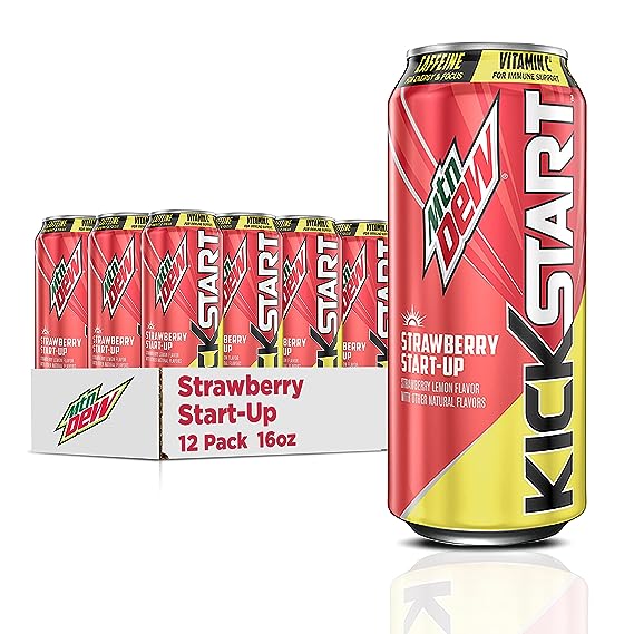 Mountain Dew Kickstart Strawberry Start-Up (16 Ounce Cans, Pack of 12)