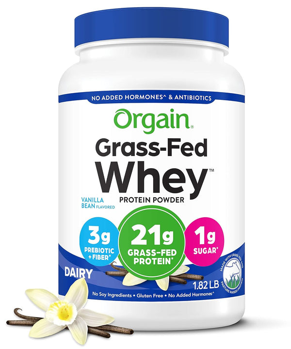 Orgain Whey Protein Powder, Vanilla Bean 21g Grass Fed Dairy Protein, 1.82lb