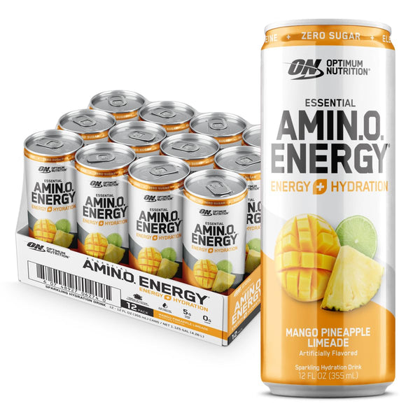 Optimum Nutrition Amino Energy Sparkling Hydration Drink, Mango Pineapple Limeade, 12oz (12 Pack)