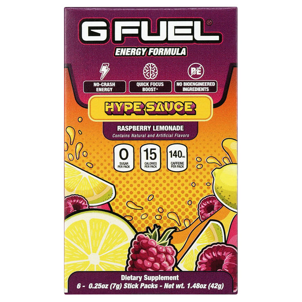 G Fuel Energy Powder, Raspberry Lemonade Flavor, 6 Stick, 0.25oz