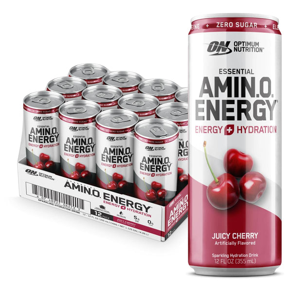 Optimum Nutrition Amino Energy Sparkling Hydration Drink, Juicy Cherry, 12oz (12 Pack)