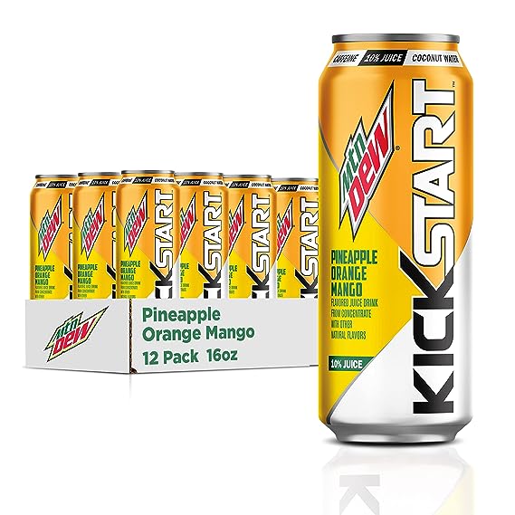 Mountain Dew Kickstart, Pineapple Orange Mango, 16 fl oz (12 Count)