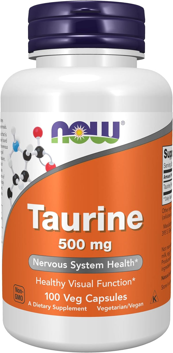 NOW Supplements, Taurine 500 mg, Nervous System Health*, Amino Acid, 100 Veg Capsules