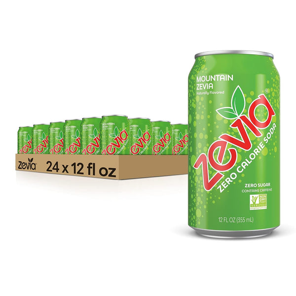 Zevia Zero Calorie Soda, Mountain Zevia, 12oz Cans (24 Pack)