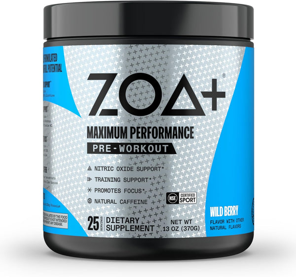 ZOA+ Zero Sugar Pre Workout Powder Wild Berry - 25 Servings