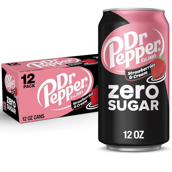 Dr Pepper Zero Sugar Soda - Strawberries and Cream | 12 Pack