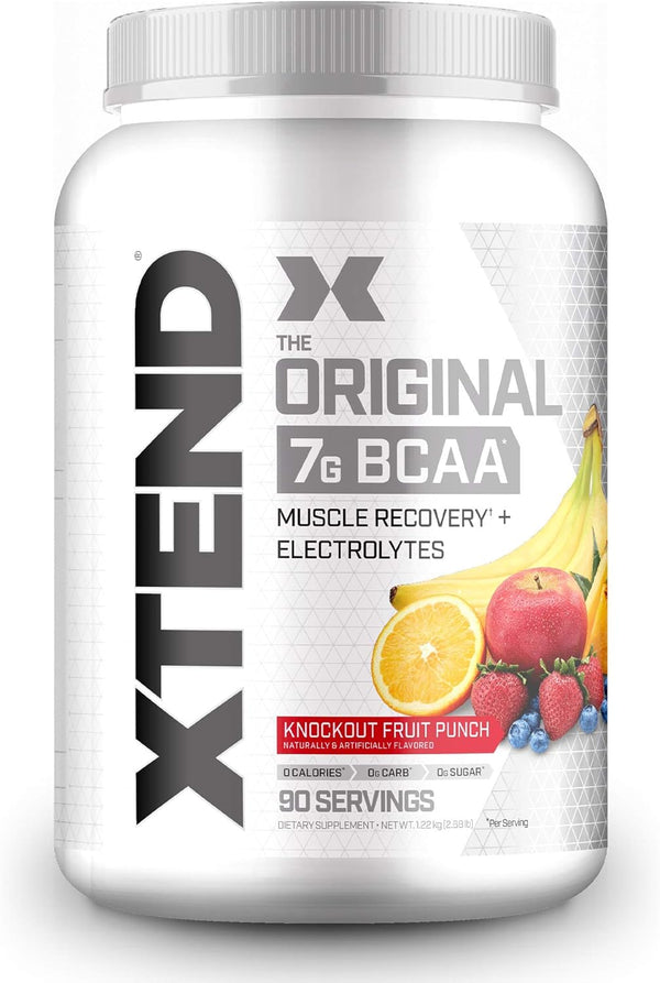 XTEND Original BCAA Powder Knockout Fruit Punch | Sugar Free Post Workout Muscle Recovery Drink with Amino Acids | 7g BCAAs for Men & Women | 90 Servings