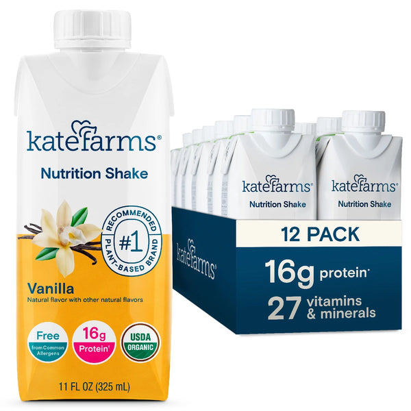 KATE FARMS Organic Vegan Vanilla, 16g Protein Shake, 11oz, 6-12 Pack