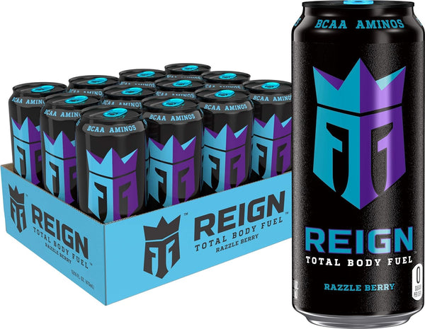 Reign Total Body Fuel, Razzle Berry, Fitness & Performance Drink, 16oz (12 Pack)