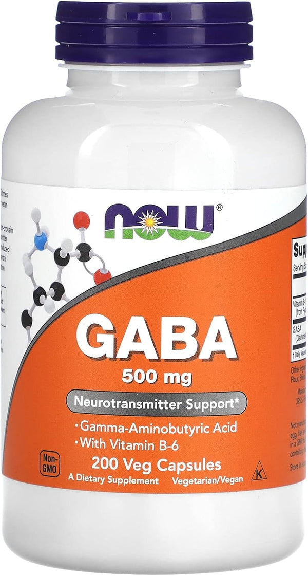 NOW Supplements, GABA 500 mg + B-6, Natural Neurotransmitter, 100-200 Veg Capsules