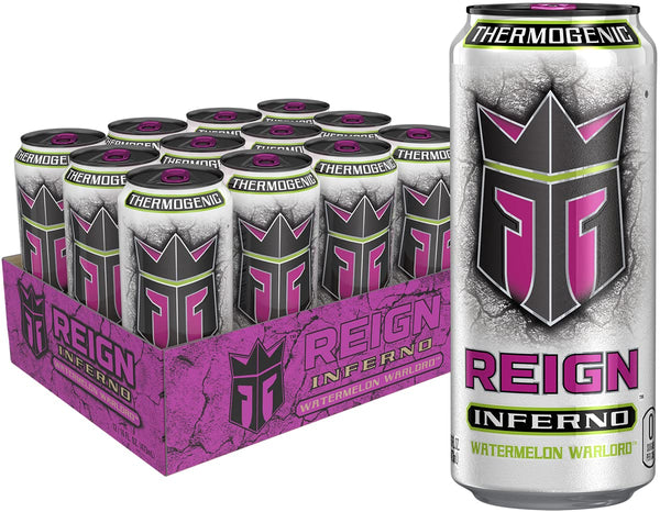 REIGN Inferno Watermelon Warlord, Thermogenic Fuel, Fitness and Performance Drink, 16oz (12 Pack)