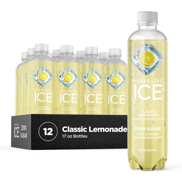 Sparkling Ice, Classic Lemonade Sparkling Water, Zero Sugar Flavored Water, 17oz (12 Pack)