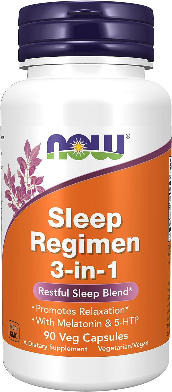 NOW Supplements, Sleep Regimen 3-In-1, 5-HTP and L-Theanine, Restful Sleep Blend, 90 Veg Capsules