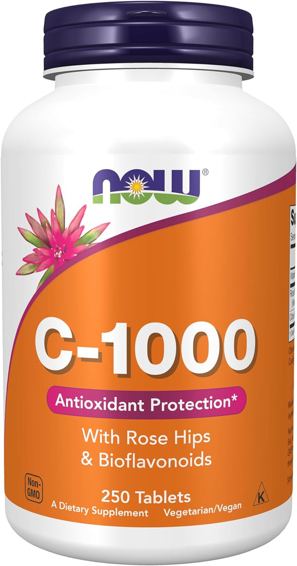 NOW Supplements, Vitamin C-1,000 with Rose Hips & Bioflavonoids, Antioxidant Protection*, 100-250 Tablets (1-2 Pack)