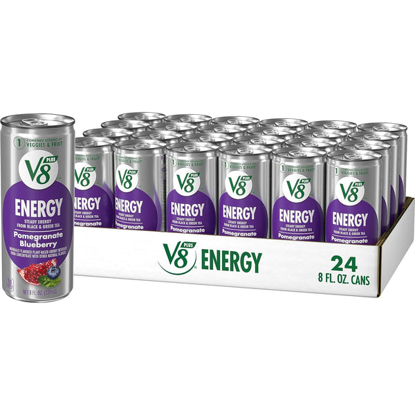 V8 +ENERGY Pomegranate Blueberry Energy Drink, 8 FL OZ Can (Case of 24)