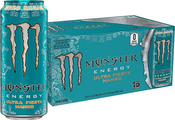 Monster Energy Ultra Fiesta Mango, Energy Drink, 16oz (15 Pack)