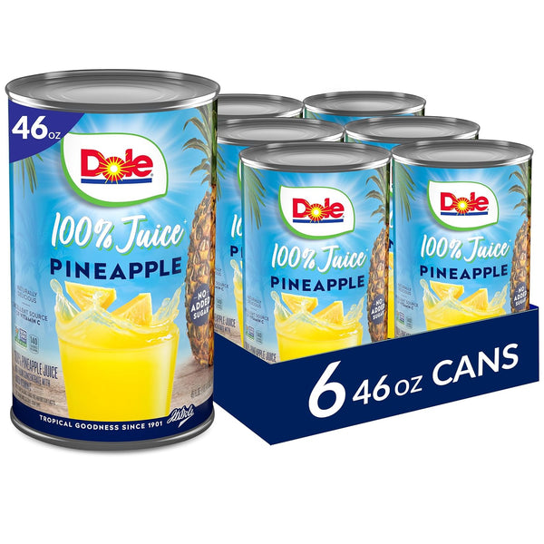 Dole 100% Pineapple Juice, No Added Sugar, 46oz, 6 Can