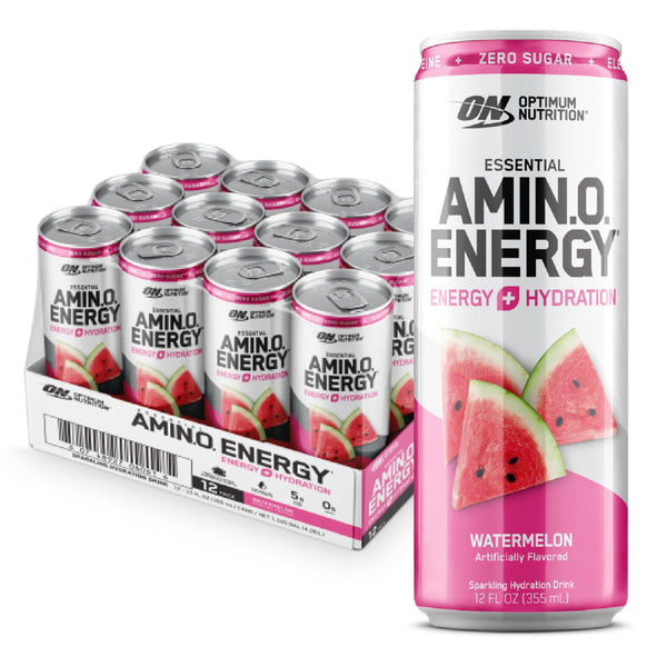 Optimum Nutrition Amino Energy Sparkling Hydration Drink, Watermelon, 12oz (12 Pack)