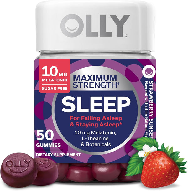 OLLY Max Strength Sleep Gummy, Strawberry, 50 Count (1 pack)