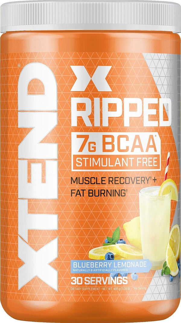 XTEND Ripped BCAA Powder Blueberry Lemonade, 7g BCAAs for Men & Women, 30 Servings