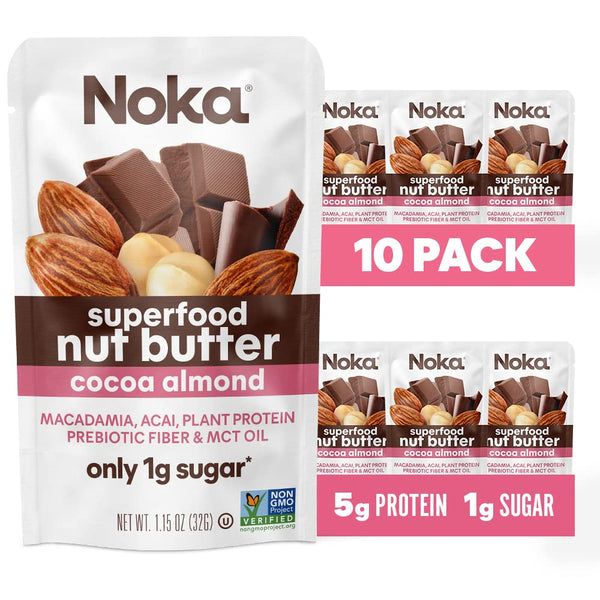 Noka Superfood Nut Butter Pouches, Cocoa Almond, 1.15oz (10 Pack)