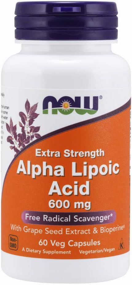 NOW Supplements, Alpha Lipoic Acid 600 mg with Grape Seed Extract & Bioperine®, Extra Strength, 60 Count