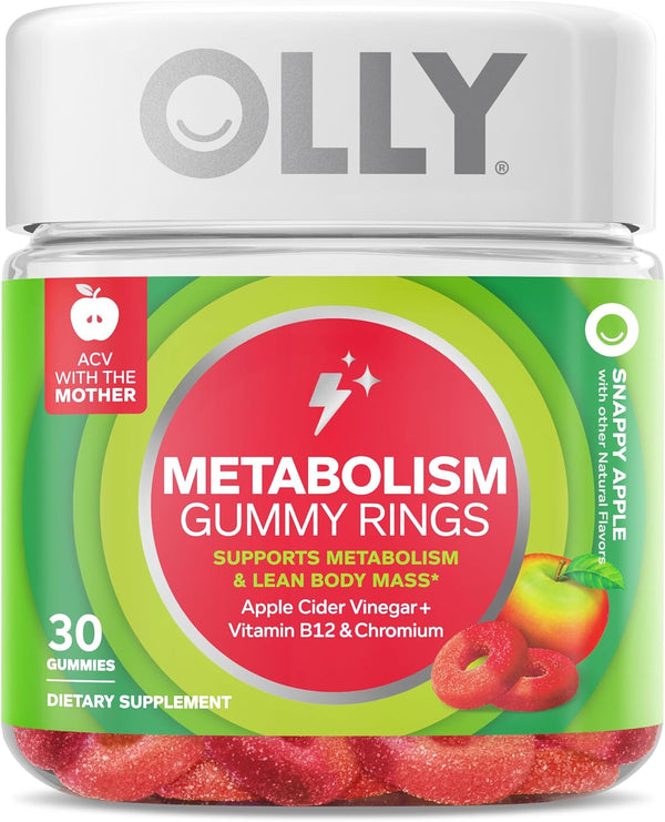 OLLY Metabolism Gummy Rings, Supplement, Apple Flavor, 30 Count (1-2 Pack)