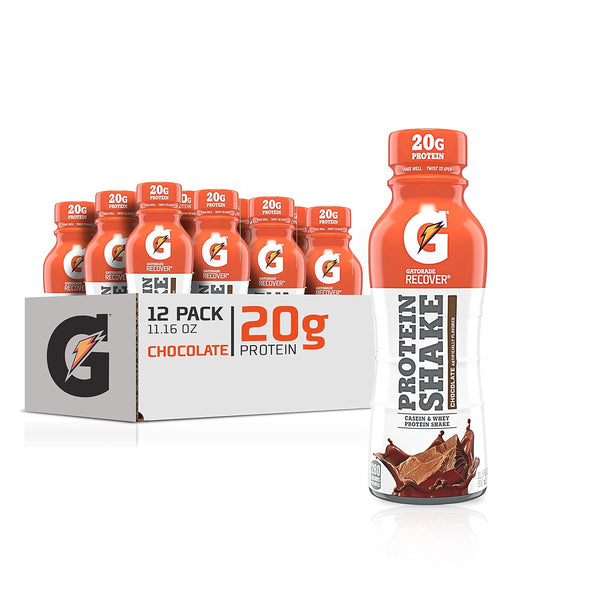 Gatorade Recover Protein Shake, Chocolate, 20g Protein, 11.6oz, (12 Pack)