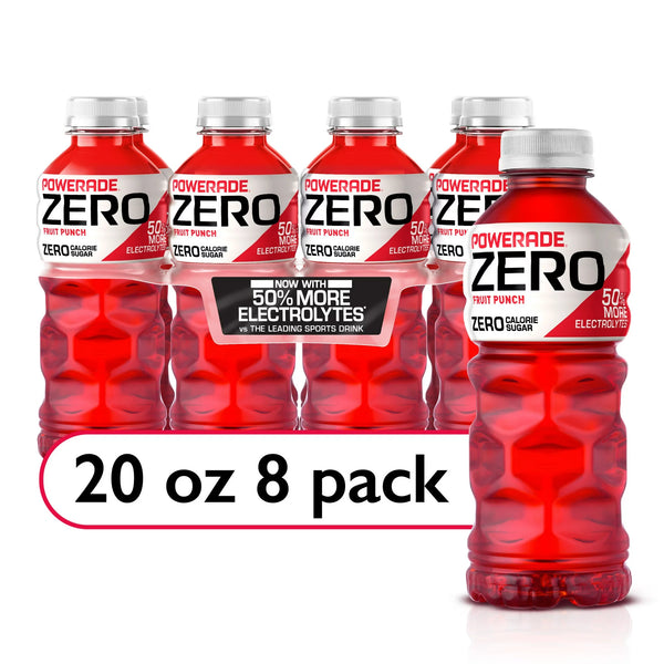 POWERADE Electrolyte Zero Sugar Fruit Punch Sport Drink, 20oz, 8 pack