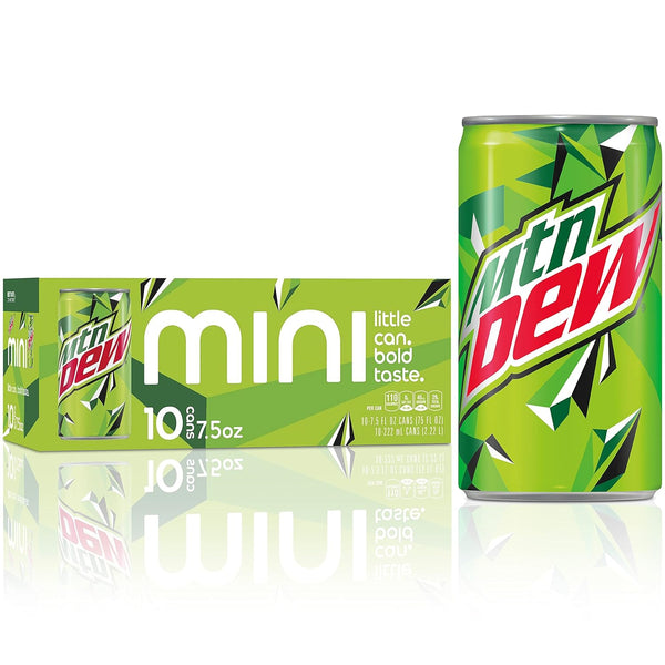 Mountain Dew Soda, Mini Cans, 7.5oz (10 Pack)