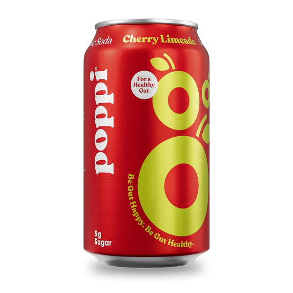 POPPI Sparkling Prebiotic Soda w/Gut Health, Low Sugar Drinks, Cherry Limeade, 12oz (12 Pack)