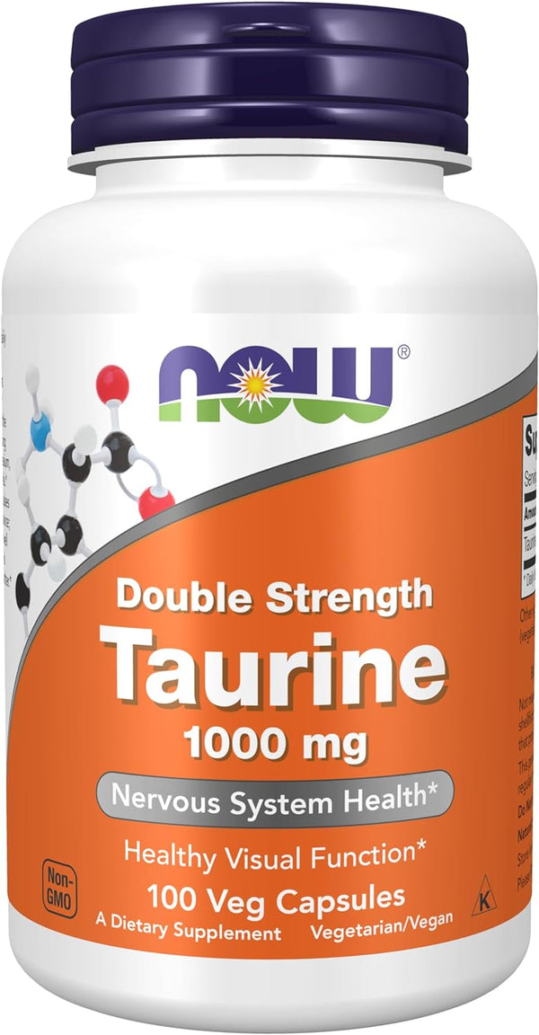 NOW Supplements, Taurine 1,000 mg, Double Strength, Nervous System Health, 100 Veg Capsules