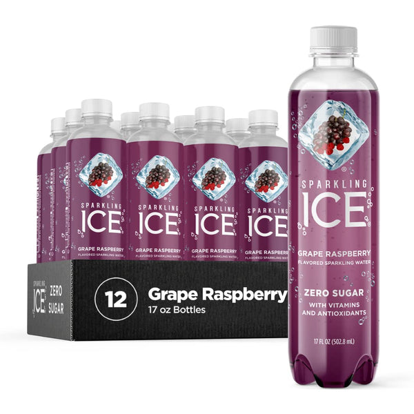 Sparkling Ice, Grape Raspberry Sparkling Water, Zero Sugar Flavored Water, 17oz (12 Pack)