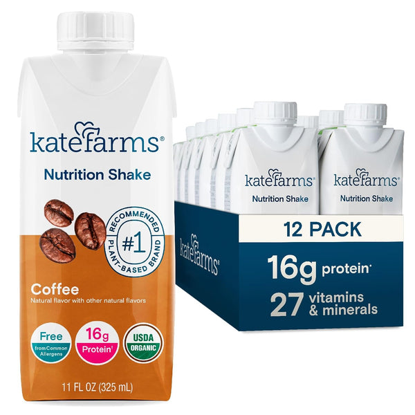 KATE FARMS Organic Vegan, Coffee, 16g Protein shake, 11oz, 6-12 Pack