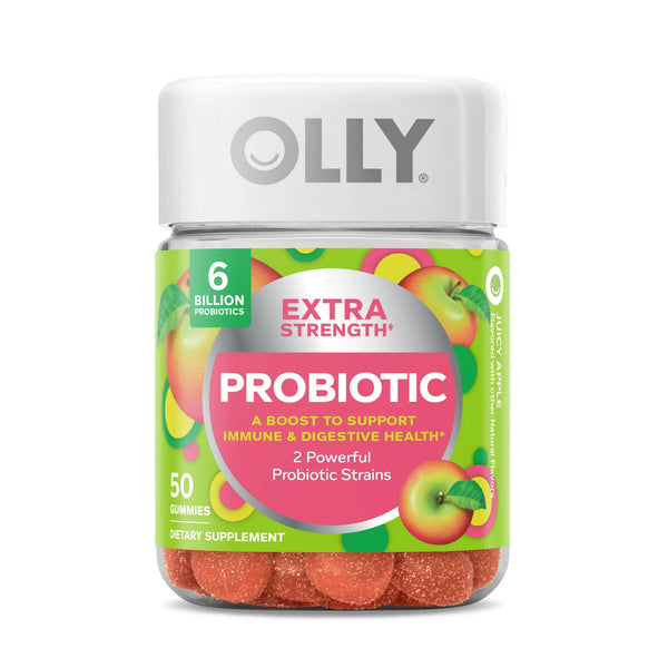 OLLY Extra Strength Probiotic Gummy, Supplement, Apple, 50 Count