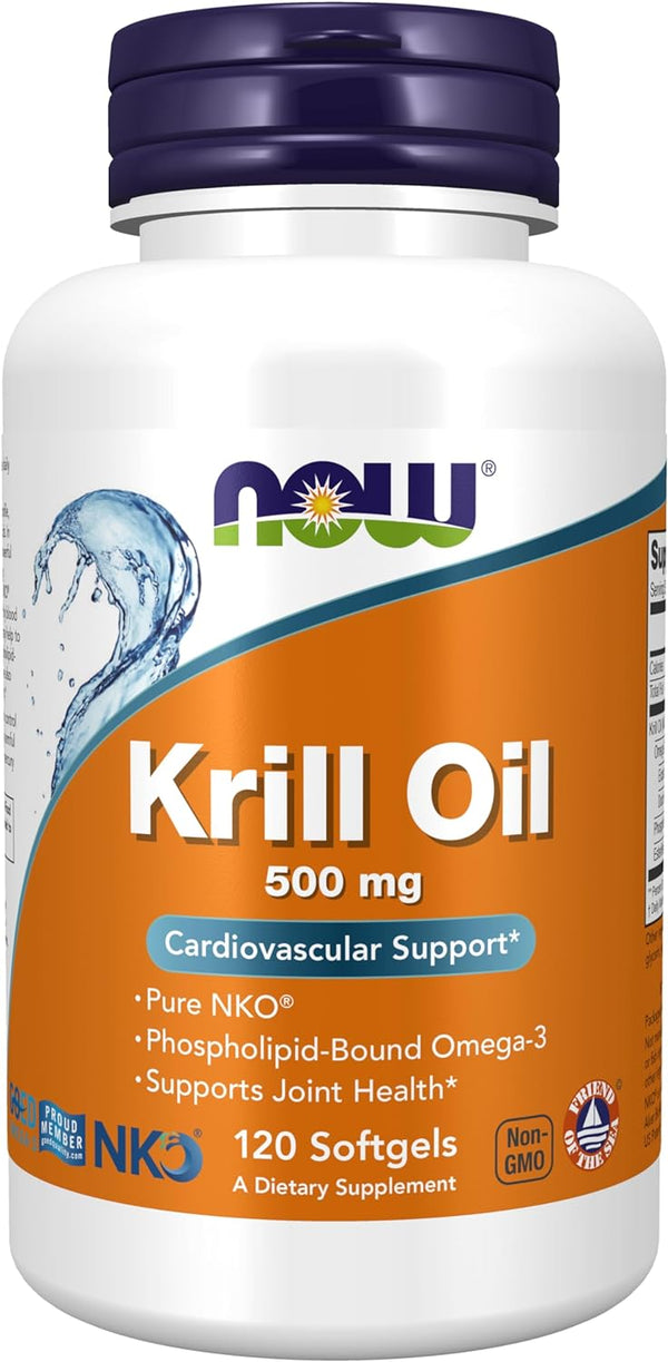 NOW Supplements, Neptune Krill Oil 500 mg, Phospholipid-Bound Omega-3, Cardiovascular Support, 60-120 Softgels