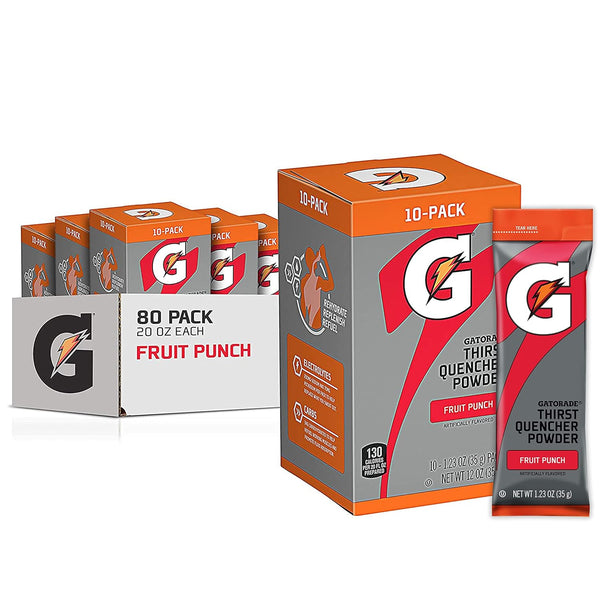 Gatorade Thirst Quencher Powder, Fruit Punch, 1.23oz Pack, Makes 20oz, 80 Pack