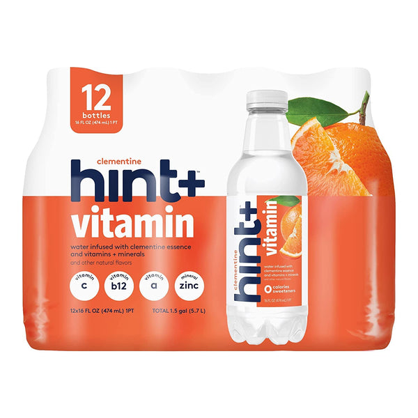 Hint+ Vitamin Clementine, Water Infused with Clementine, 16oz (12 Pack)