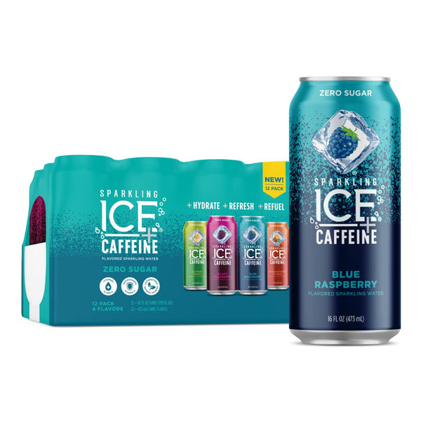 Sparkling Ice +Caffeine Variety Pack Sparkling Water, Zero Sugar, 16oz (12 Park)