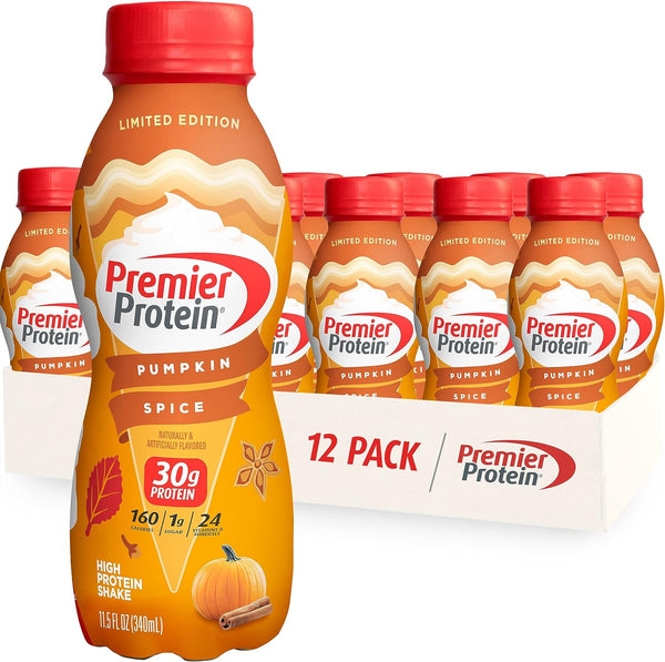 Premier Protein Shake, Pumpkin Spice, Limited Time, 30g Protein, 11.5oz (12 Pack)