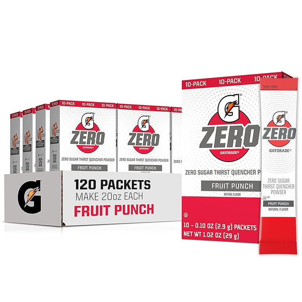 Gatorade G Zero Powder, Fruit Punch, 0.10oz Pack, Makes 20oz (120 Pack)