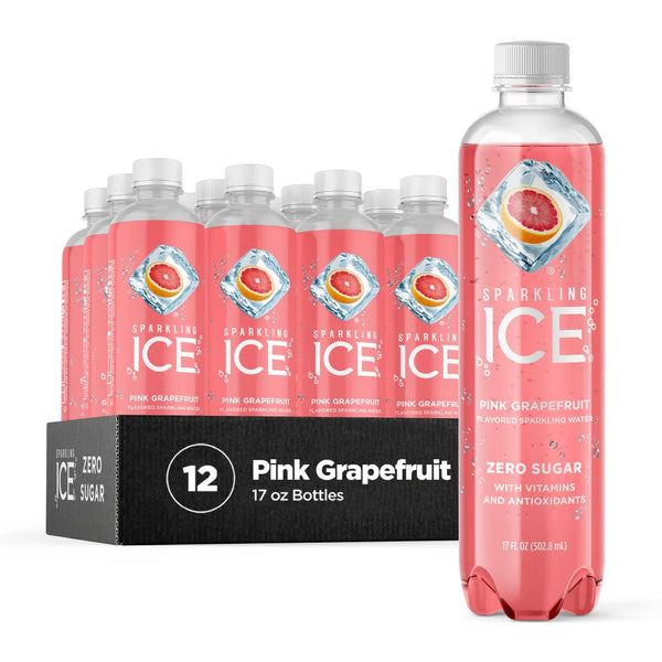 Sparkling Ice, Pink Grapefruit Sparkling Water, Zero Sugar Flavored Water, 17oz (12 Pack)