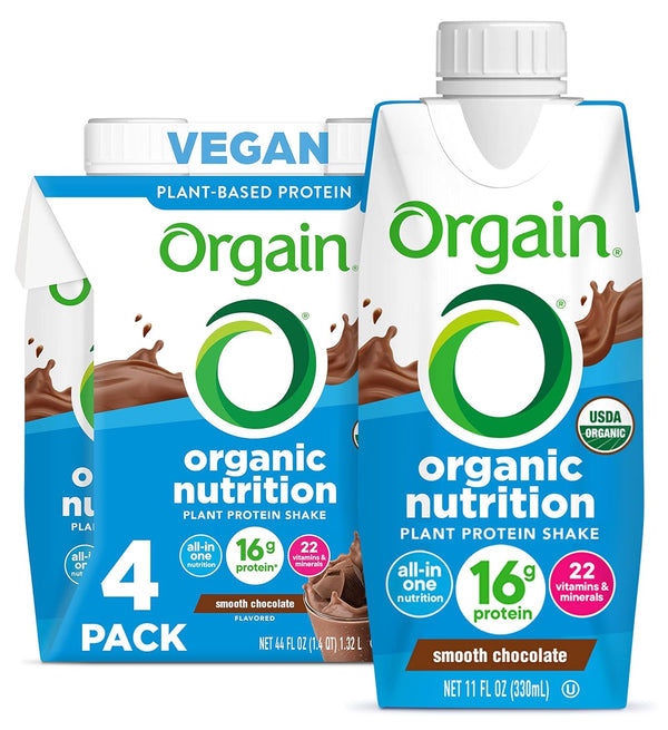 Orgain Organic Vegan Protein Shake, Smooth Chocolate, 11 Fl Oz Pack of 4-12 Ct