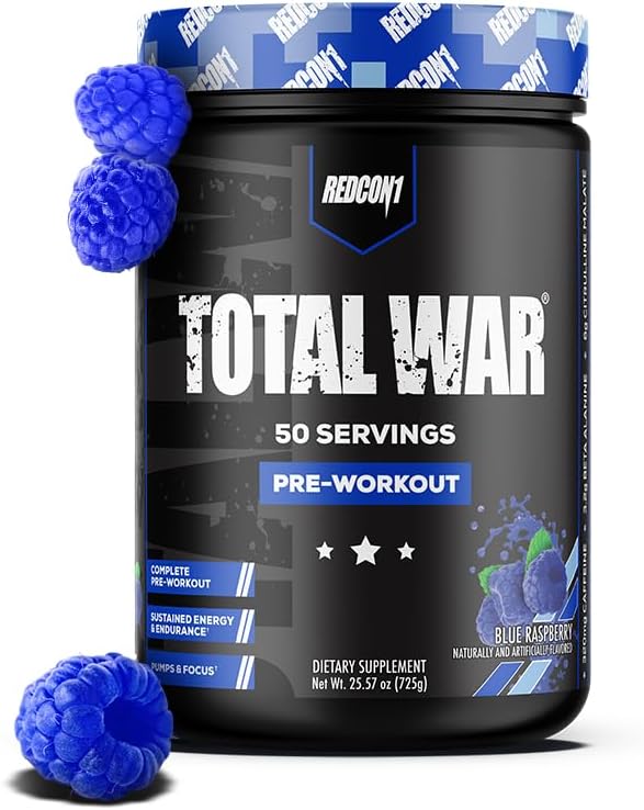 REDCON1 Total War Pre Workout Powder, Blue Raspberry, 50 Servings