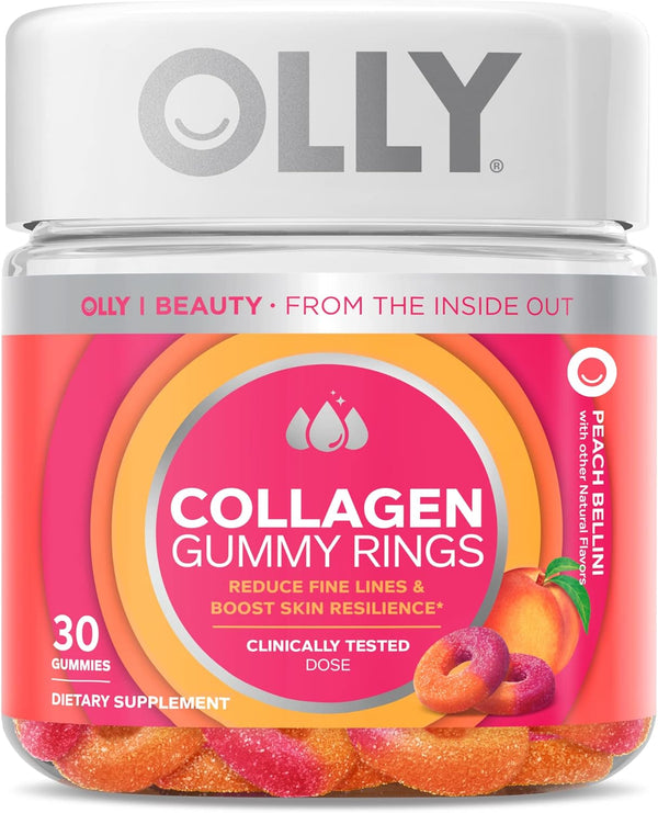 OLLY Collagen Gummy Rings, Adult Supplement, Peach Flavor, 30 Count